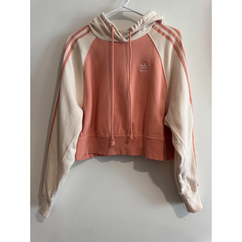 Adidasโ Originals Cropped Hoodie Women XS Coral Cream 3-Stripe Trefoil Pullover
